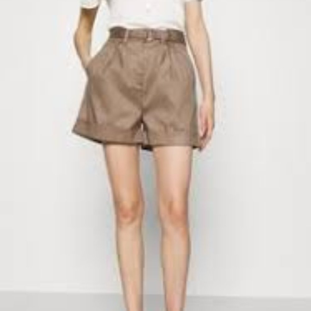 SAMSOE Brown High-Waist Pleated Women's Shorts